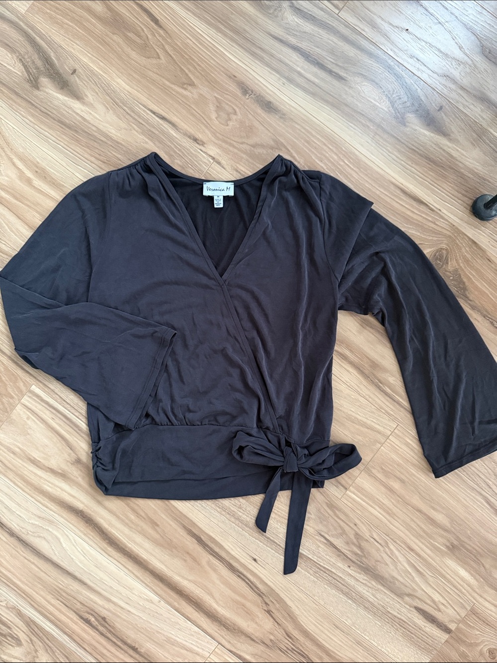 Veronica M Black Wrap Tie Blouse